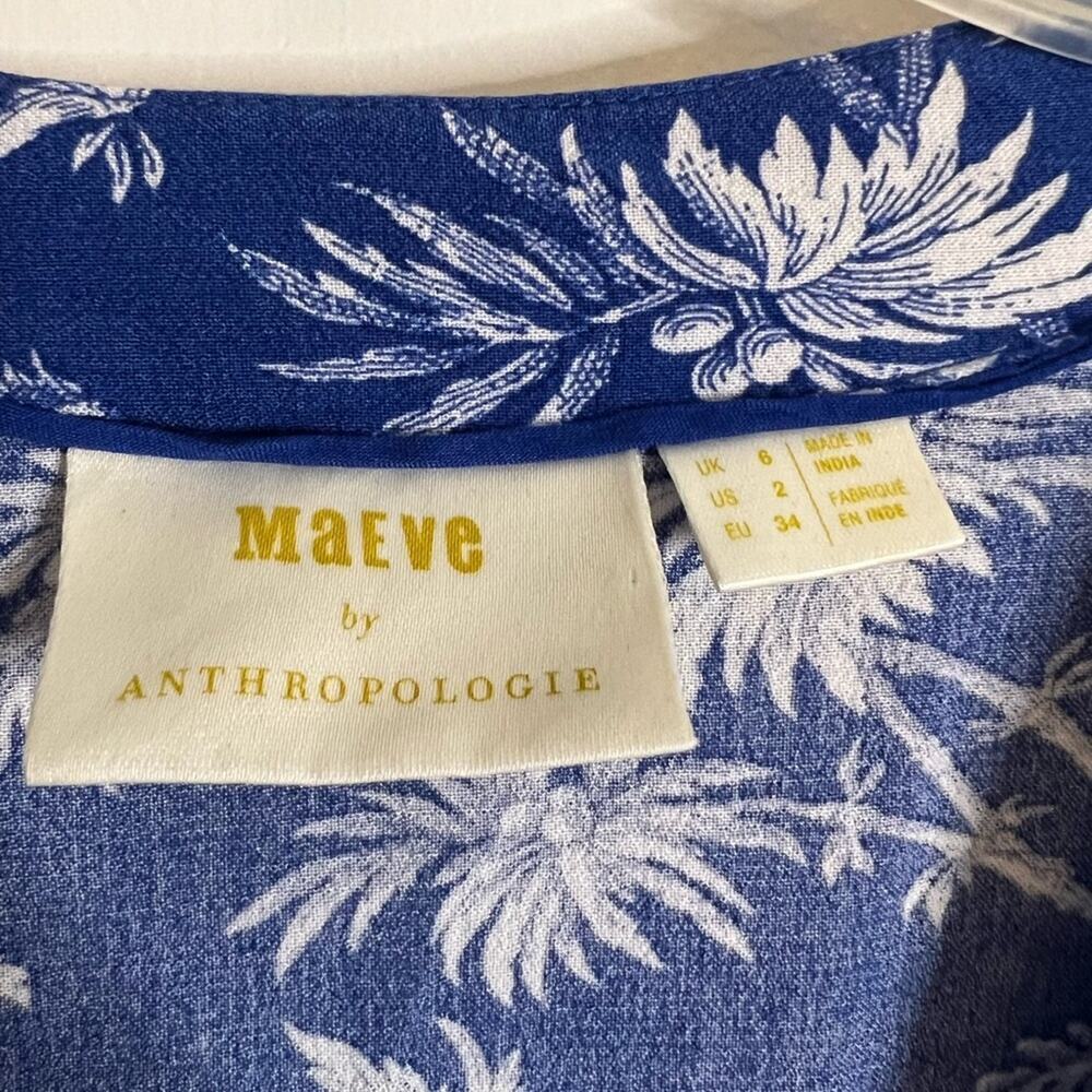 Anthropologie Maeve Blue/White Pattern Short Sleeve Wrap Top - Picture 3 of 6